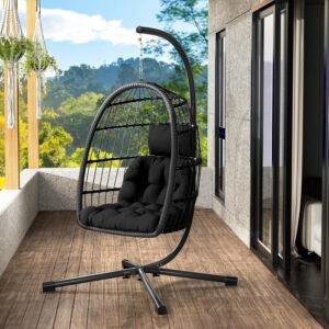 Patio Rattan Wicker Hanging Swing Egg Chair Hammock Chair Aluminum Alloy Steel Frame